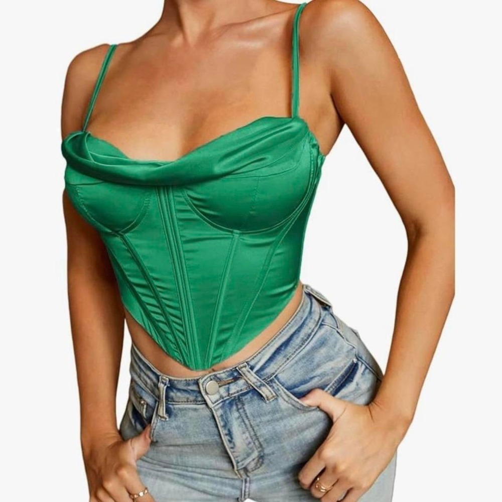 Satin Spaghetti Strap Party Crop Top Rave‎ Cute Zip Back Outfits Corset